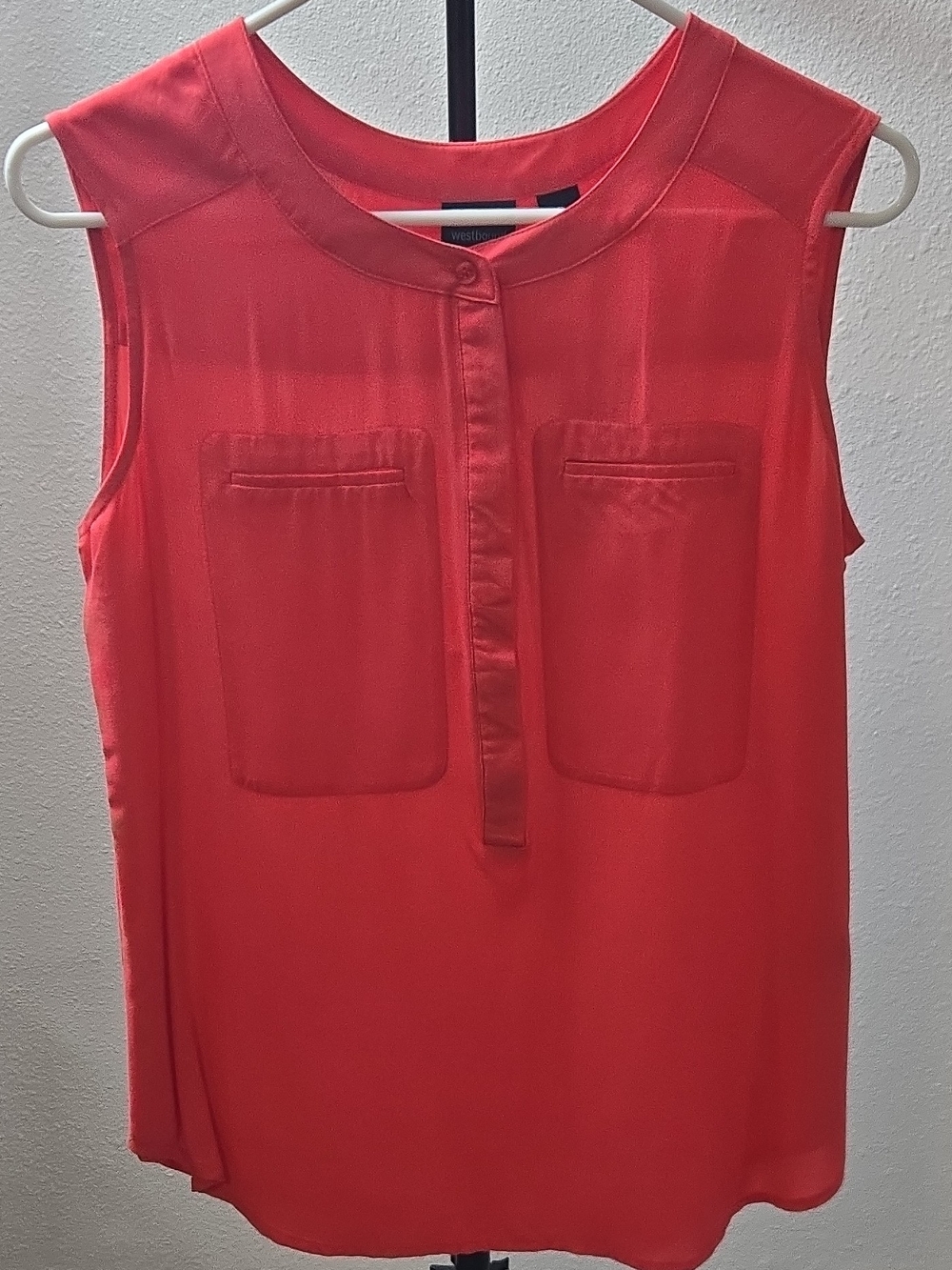 Westbound Coral Red Sleeveless Pocket Blouse